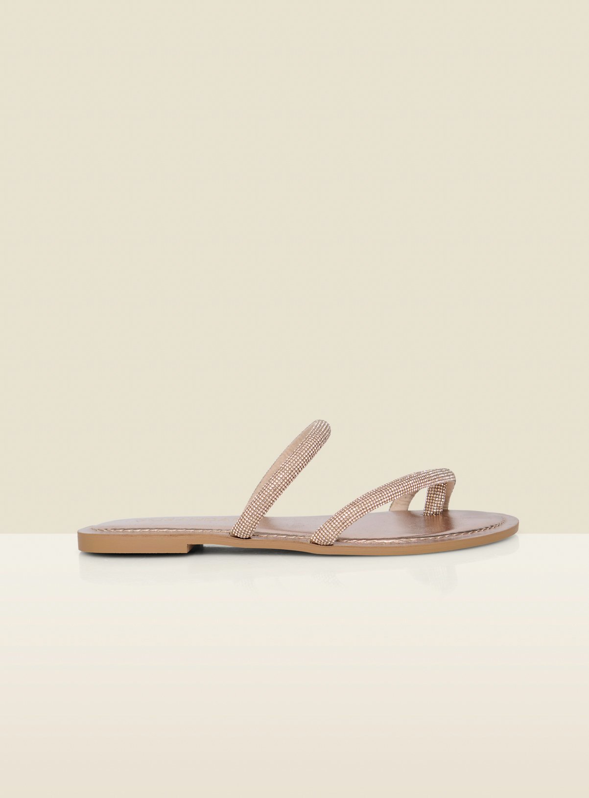 SOSANDAR Rose Gold Metallic Diamante Strap Flat Sandals 6 - Image 2 thumbnail